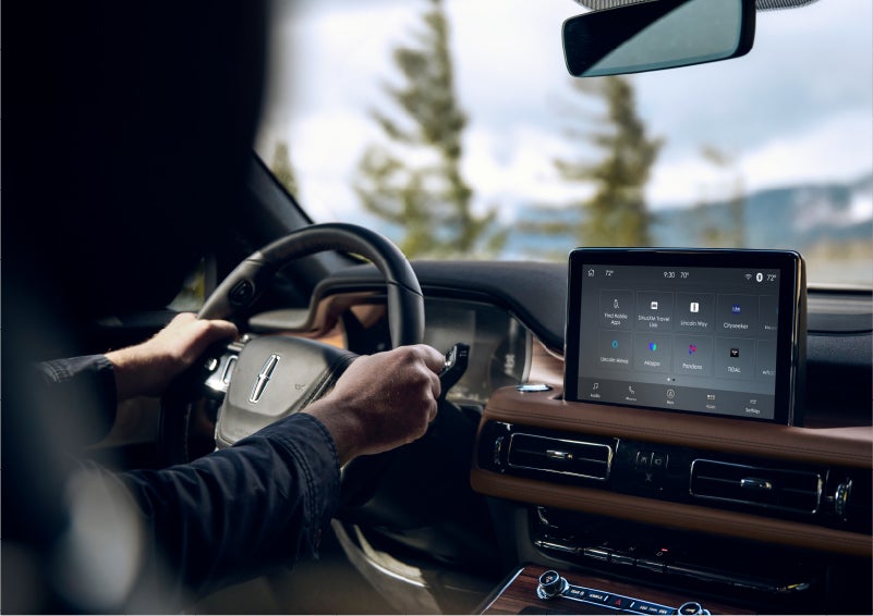 The Lincoln+Alexa app screen is displayed in the center screen of a 2023 Lincoln Aviator® Grand Touring SUV | Griffin Lincoln in Tifton GA
