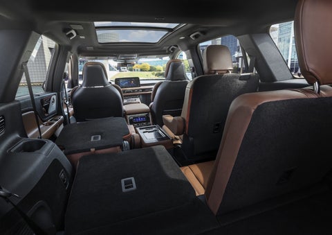 One side of the PowerFold® third-row seat and a second-row seat are folded forward in the 2026 Lincoln Aviator® SUV. | Griffin Lincoln in Tifton GA